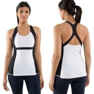 Lululemon Run Fast Track Athletic Workout Tank White / Black Colorblocked Size 6